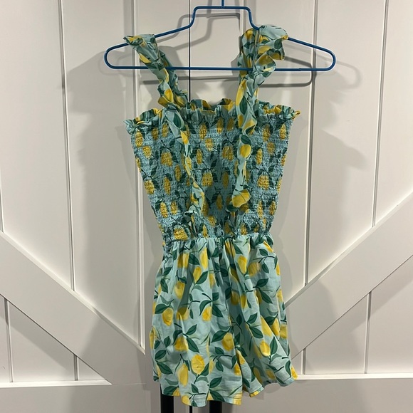Janie and Jack Lemon 🍋 Printed Cotton Smocked Romper. Girls size 12. EUC!! - Picture 1 of 5